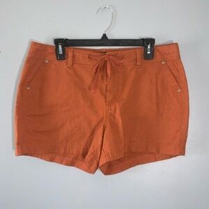 Beau Dawson Burnt Orange Linen Cotton Blend Loose Fit Shorts Pockets 12P